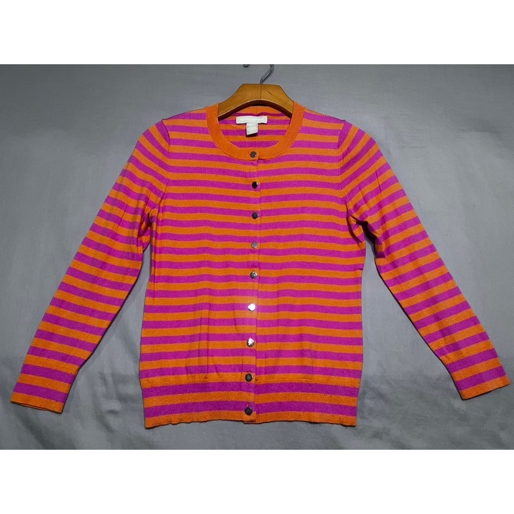 Banana Republic Silk Blend Striped Cardigan Orange Pink Button Front Small